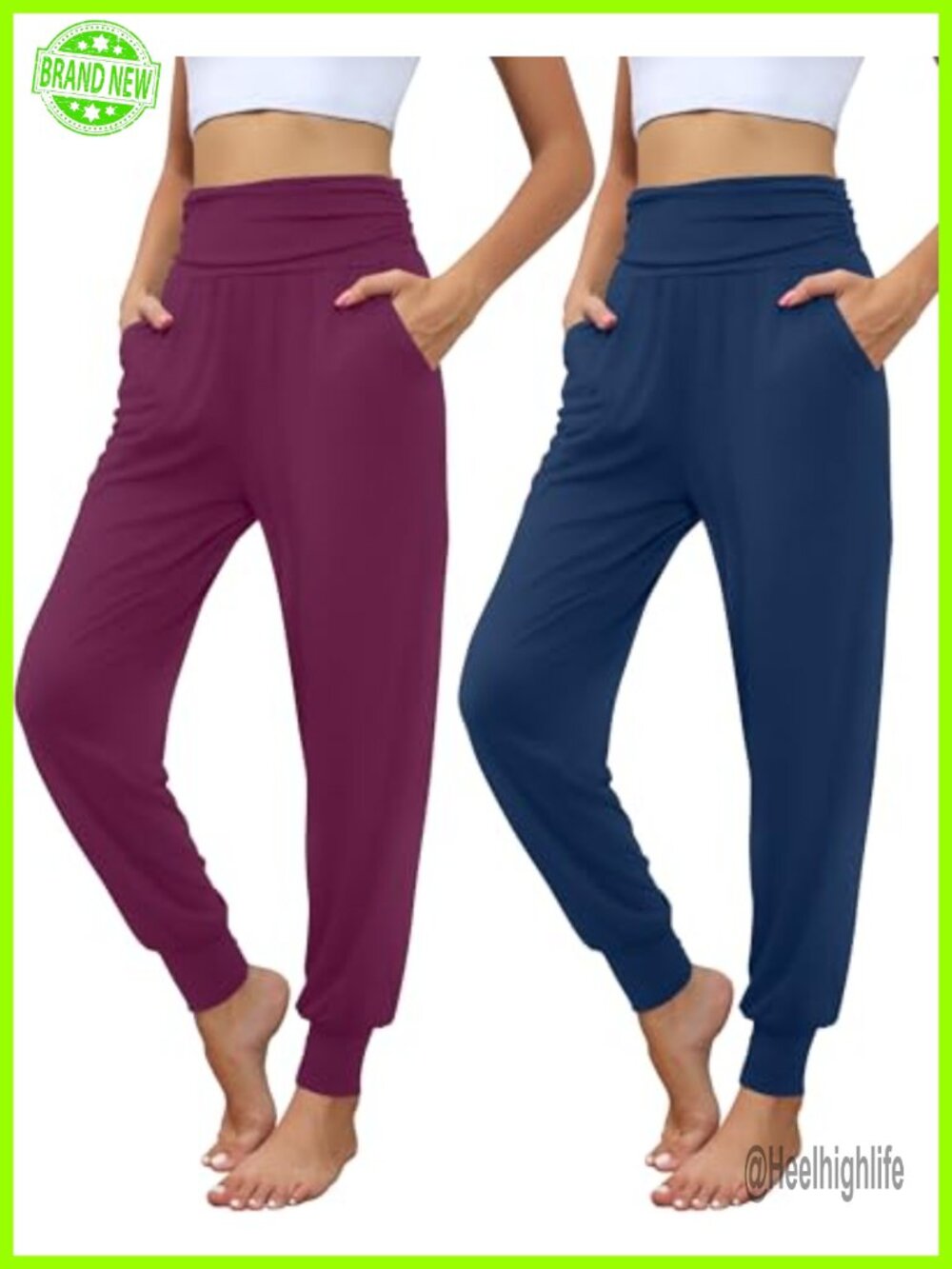 2 Pack Yoga Sweatpants High Waist Tapered Joggers with Pockets